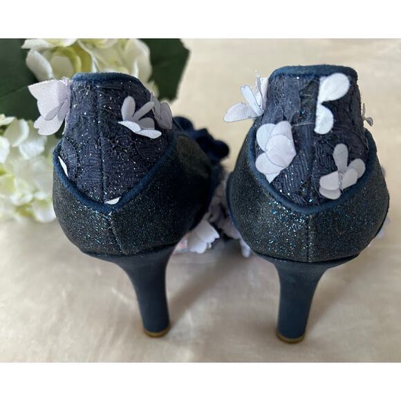 IRREGULAR CHOICE Peach Melba Vintage Floral Heels in Navy, Size 39 - Picture 6 of 12